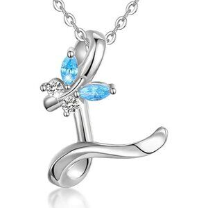 Letter L Silver Butterfly Initial Elegant Necklace 18"